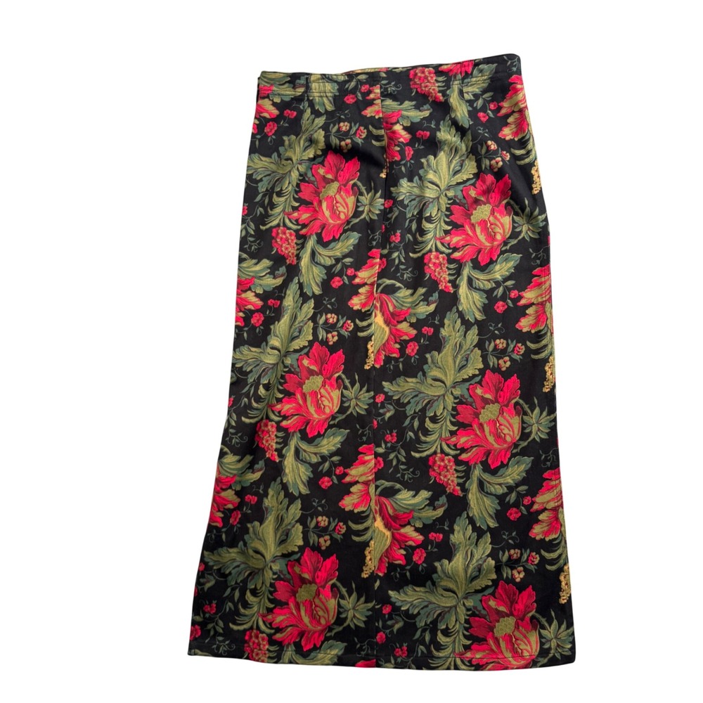Vintage Floral Maxi‎ Skirt 8 Black Red Cottagecore Dark Romantic Whimsigoth 90s